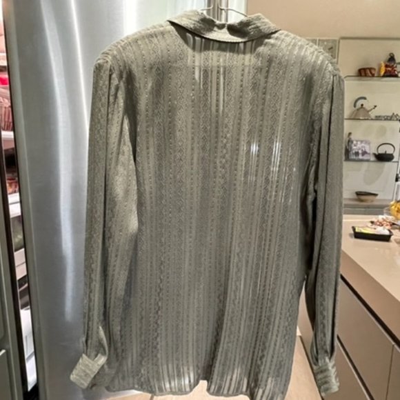 OLSEN COLLECTION Olive Green, Long Sleeved, TEXTURED SILK, Very Feminine Size 6 - Picture 8 of 11